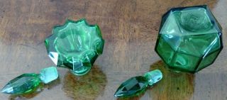 CZECH Emerald Green Vintage Hand Blown Glass Perfume Bottles (2) 7