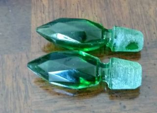 CZECH Emerald Green Vintage Hand Blown Glass Perfume Bottles (2) 8