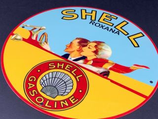 VINTAGE SHELL ROXANA GASOLINE W/ CAR 11 3/4 