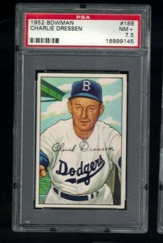 1952 Bowman Chuck Dressen 188 Brooklyn Dodgers Graded Psa 7.  5 Nm,  Vintage Card