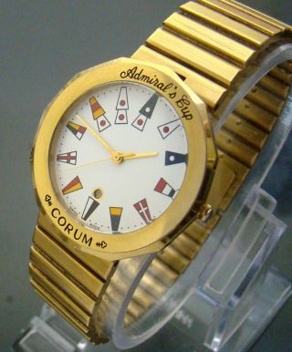 Vtg 1987 Corum Admirals Cup 18k Gold Mens Watch Date