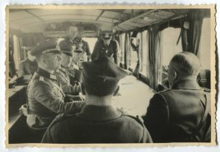 German Wwii Archive Photo: Group Of Officers In Mobile Headquarters