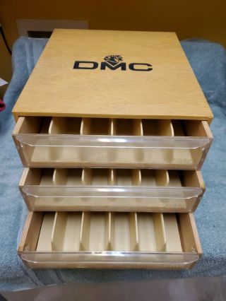 Vintage Dmc Embroidery Thread Wood Wooden Storage Box With Drawers Horse Logo