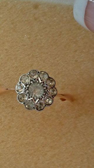 Vintage 9ct Rose Gold And Sterling Silver Cluster Ring Size N