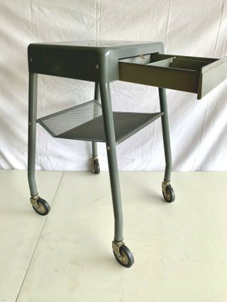 Vintage Dictaphone Rolling Cart Metal Stand w/ Drawer Industrial Gray MCM Table 3