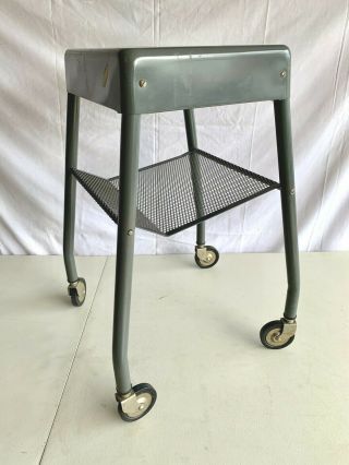 Vintage Dictaphone Rolling Cart Metal Stand w/ Drawer Industrial Gray MCM Table 4