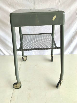 Vintage Dictaphone Rolling Cart Metal Stand w/ Drawer Industrial Gray MCM Table 5