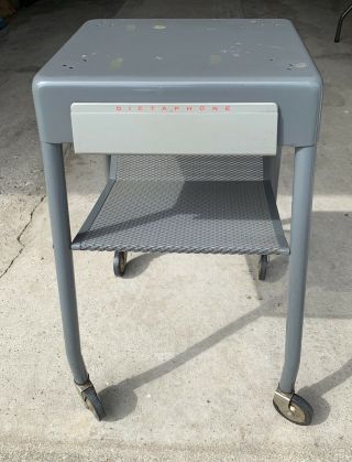 Vintage Dictaphone Rolling Cart Metal Stand w/ Drawer Industrial Gray MCM Table 7