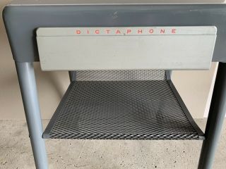 Vintage Dictaphone Rolling Cart Metal Stand w/ Drawer Industrial Gray MCM Table 8