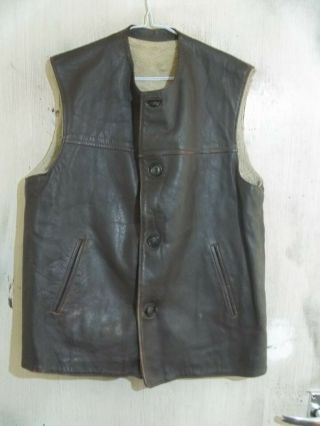 Vintage Distressed Leather Jerkin Vest Waist Gilet Jacket Size M Sherpa Lined
