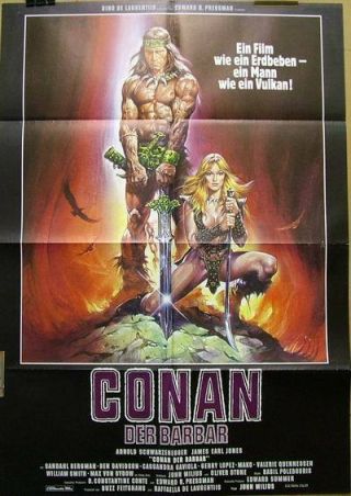 Schwarzenegger Conan The Barbarian Vintage 1 Sheet Movie Poster 1982
