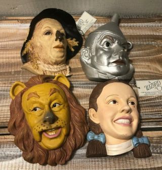 Vintage 1995 Silvestri Wizard Of Oz Set 4 Wall Hangers Masks Lion Dorothy