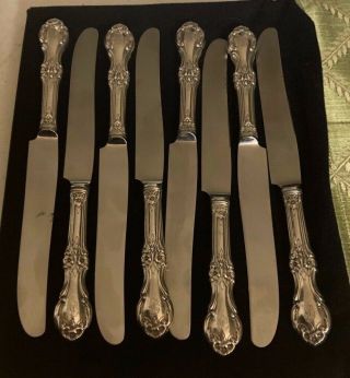 Set 8 International Silver Wild Rose Dinner Knives Sterling Handle French Blades
