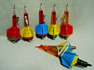 5 Rare Vintage Rocket Ship Bubble Christmas Lights