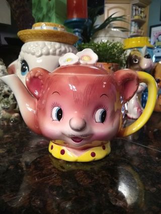 Enesco PY Lil Bear Teapot,  Creamer Sugar Vintage MCM Kitsch Anthropomorphic 2