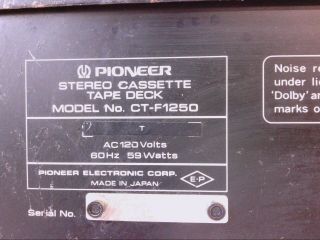 Vintage Pioneer CT - F1250 Cassette Deck PARTS REPAIR RESTORATION 5