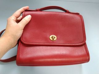 Coach Rare Vintage Red Leather Court Crossbody 9870 Red