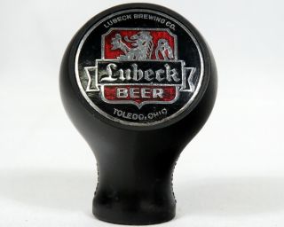 Vintage Lubeck Brewing Brewing Beer Ball Tap Knob Handle Black Red Logo Selmore