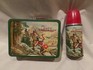 Vintage - Extremely Rare 1955 " Davy Crockett " Metal Lunch Box With Matchi