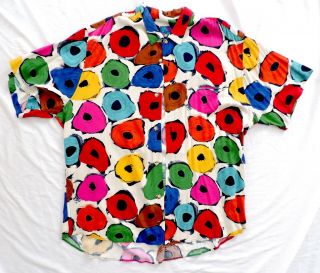 Vtg Jams World Rayon Hawaiian Shirt Xl Colorful Circle Swatches Pop Art Flowers