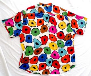 Vtg JAMS WORLD Rayon Hawaiian Shirt XL Colorful Circle Swatches Pop art Flowers 2