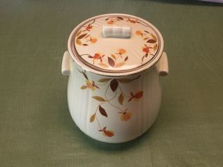 Vintage 8 3/4 " Tall Hall China Jewel Tea Autumn Leaf Cookie Jar W/ Gold Trim