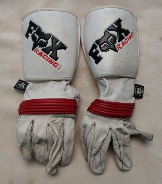 Vintage Fox Racing Moto X White Leather Motocycle Gloves Studded Palm Size 8 Sm