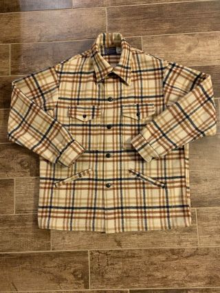Vintage Men’s Pendleton Plaid Shirt Jacket,  Sz Large,  Wool,