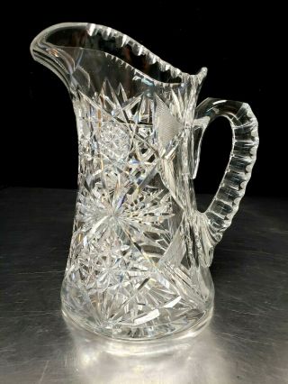 Fine Antique TUTHILL American Brilliant Cut Glass Crystal WATER PITCHER Carafe 2