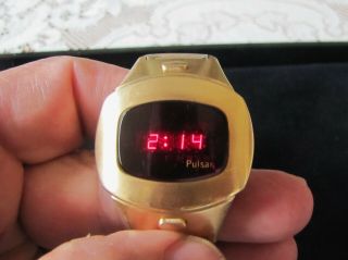 Pulsar P4 GOLD FILLED digital Led VINTAGE Time Computer Watch Solid band MENS 2