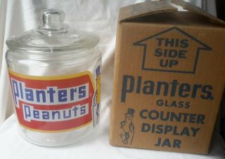 Vintage Planters Peanuts Glass Jar Vibrant Colors Counter Store Display
