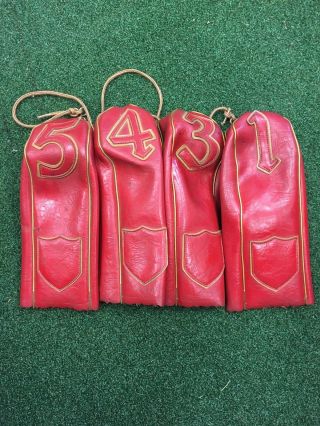 Vintage 1960s Ben Hogan Head Covers For Your Driver 3,  4,  5 Woods Red Leather