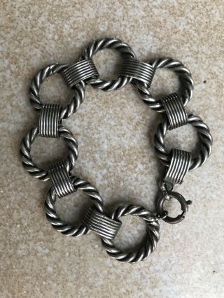 Heavy Vintage Early Mexican Silver Handmade Bracelet 7 1/4 "