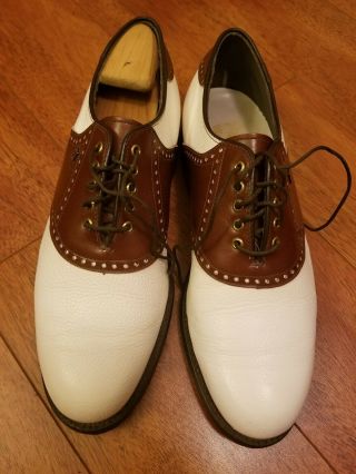 Vintage Footjoy Classics Dry Mens Golf Shoes 51375 Wh/brn Made In Usa Sz 8.  5 D