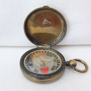 Antique Francis Barker Mica Dial Pocket Compass Brass Hunter Cased Rare C.  1865