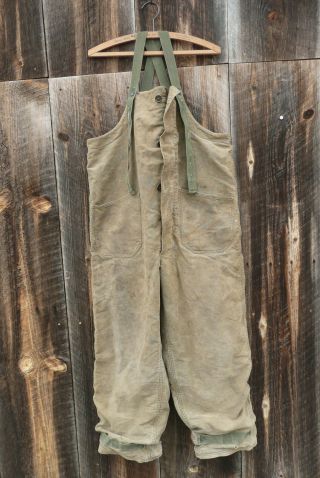 Vintage Wwii Usn Us Navy Deck Bibs Cold Weather Lined Pants Size Medium