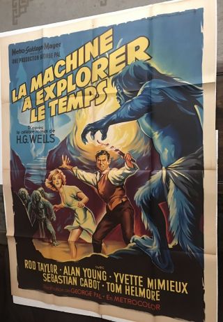 Rare 1960 Time Machine Poster H.  G.  Wells George Pal Folded