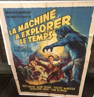 RARE 1960 TIME MACHINE POSTER H.  G.  WELLS GEORGE PAL FOLDED 2