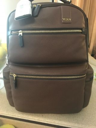 Nwt Tumi Beacon Hill Revere Brown Leather Gold Rare Laptop Backpack Brief Pack