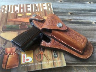 Vintage Bucheimer Basketweave Leather Holster Clip Pocket For Browning Hi Power