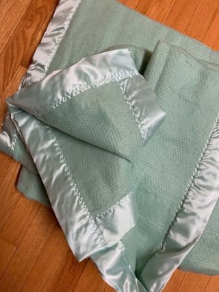 Vintage 100 Acrylic Thermal Blanket 4 Sided Binding Sage Green 100x92 2