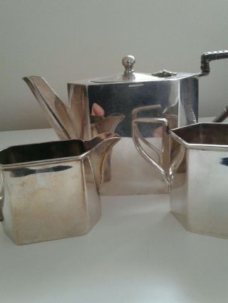 Christopher Dresser Style Silver Plate Teapot Milk And Sugar Bowl