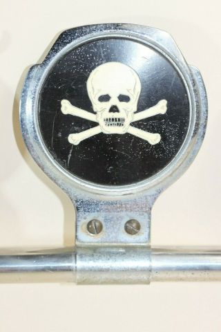Vintage Skull And Crossbones Enamel Car Grill/bumper Badge,  Rare