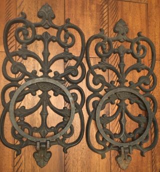 Two Vintage Ornate Cast Iron Wall Mounted Planters Garden Decor Plant Holder