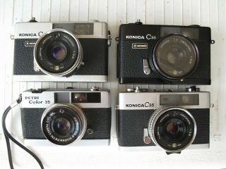 4 Small Vintage Konica C35,  Petri Color 35 Street Cameras Cameras Noresrv