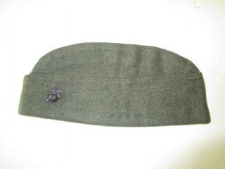 Vintage Wwii? Era Military Garrison Cap Hat Wool Usmc U.  S.  Marine Corps