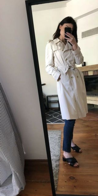 Burberry Ladies Vintage 80s Off White Trench Coat Size 6