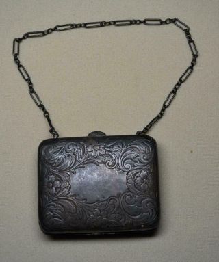 Antique Vintage Engraved Sterling Silver Ladies Purse W/ Compact Mirrow 100 G