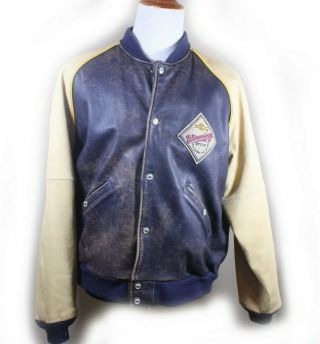 Vintage Harley Davidson Leather Jacket Mens Blue Varsity Bomber Coat Size Xl