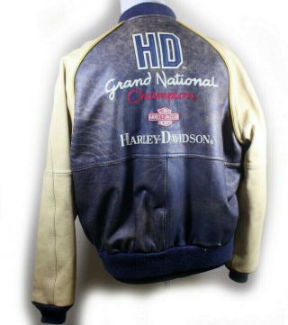 Vintage Harley Davidson Leather Jacket Mens Blue Varsity Bomber Coat Size XL 2
